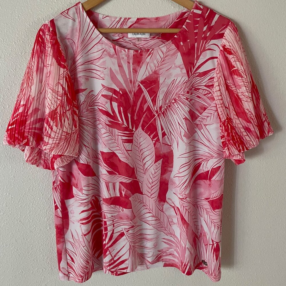 Calvin Klein Short Sleeve Pink White Size Large